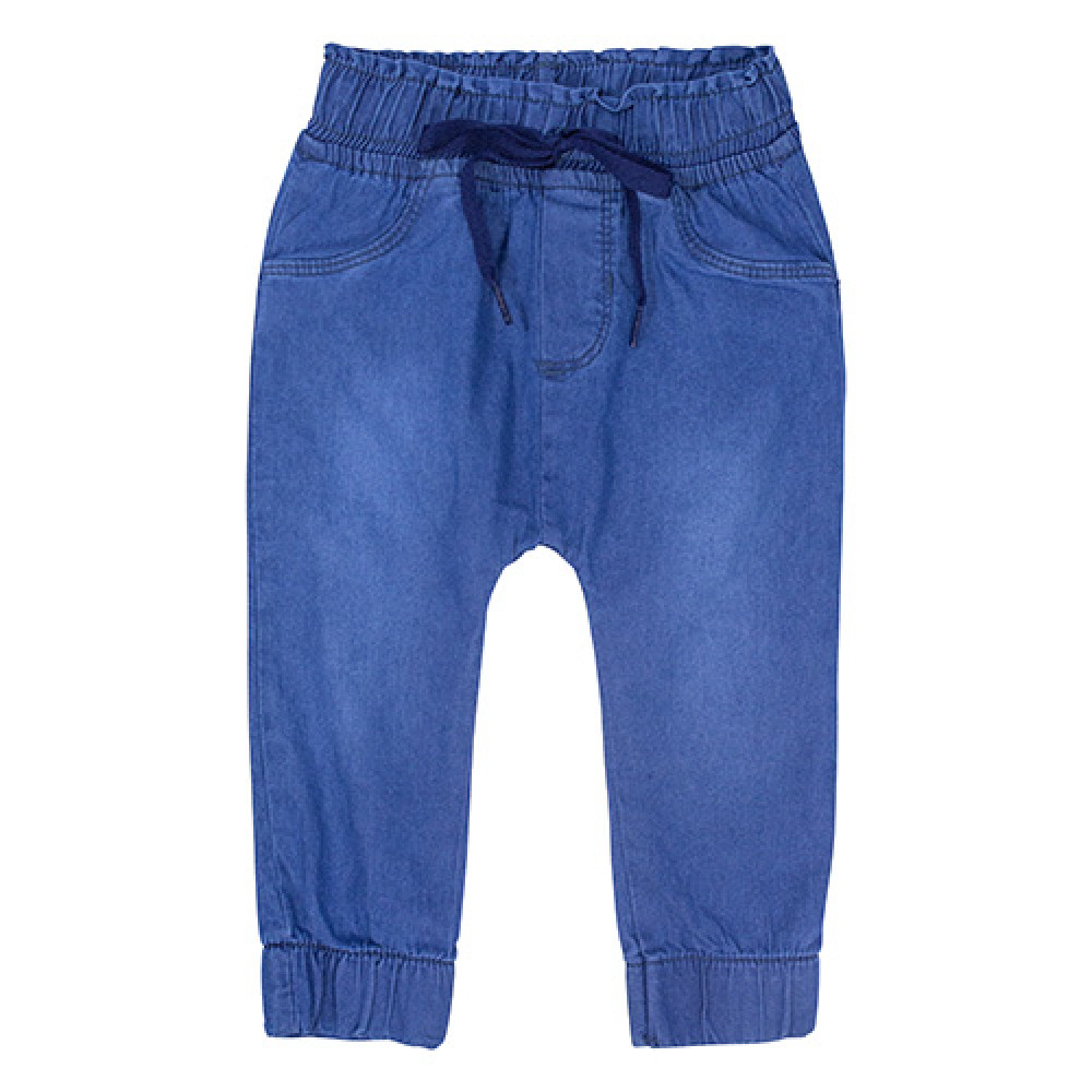 CALÇA JEANS PARA BEBÊ MENINO COM BORDADO INTERATIVO NO BUMBUM