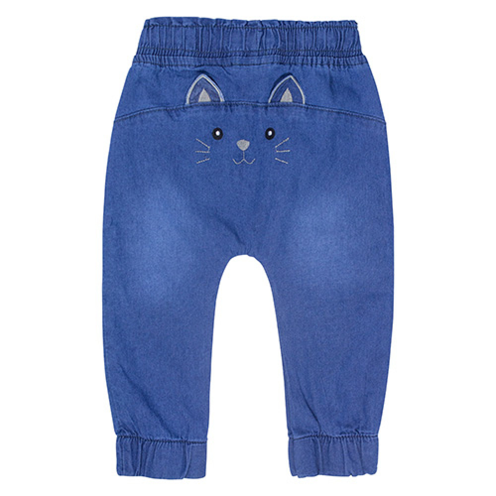 CALÇA JEANS PARA BEBÊ MENINO COM BORDADO INTERATIVO NO BUMBUM