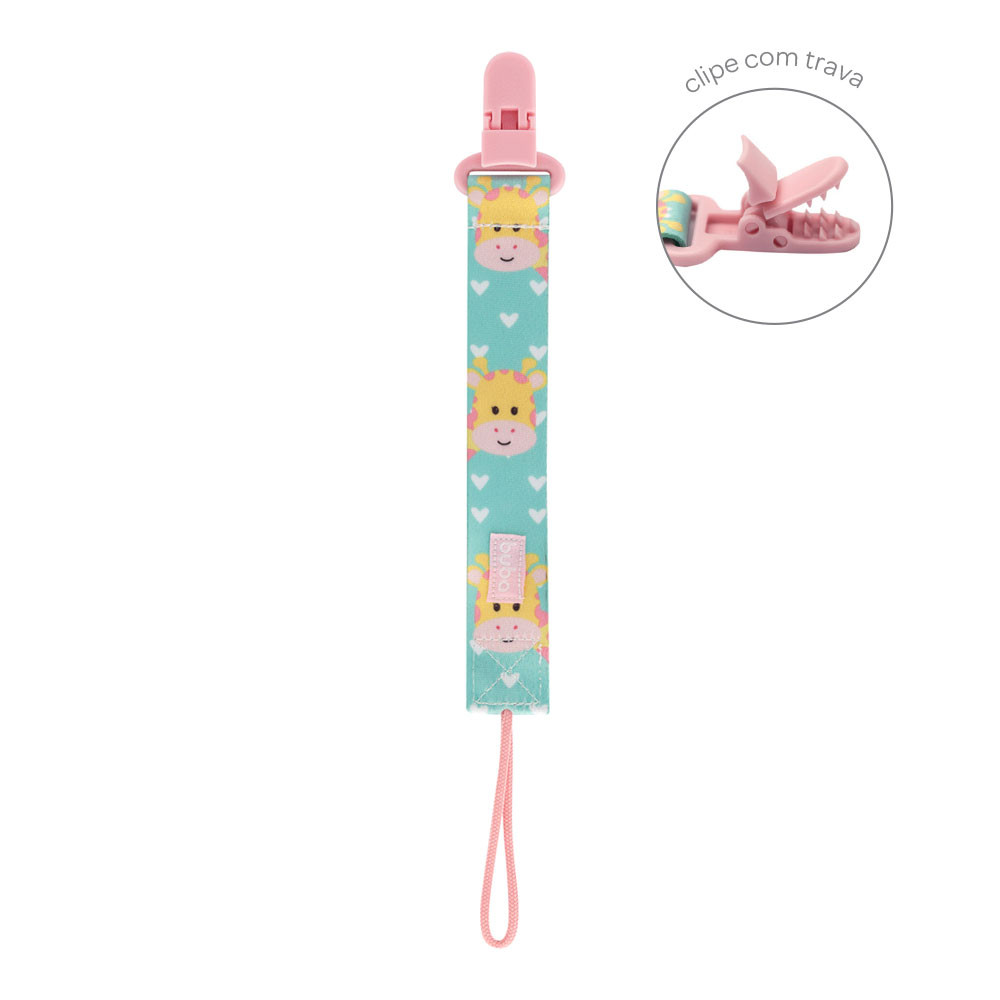 PRENDEDOR DE CHUPETA PARA BEBÊ ESTAMPADINHO GIRAFA VERDE CLARO