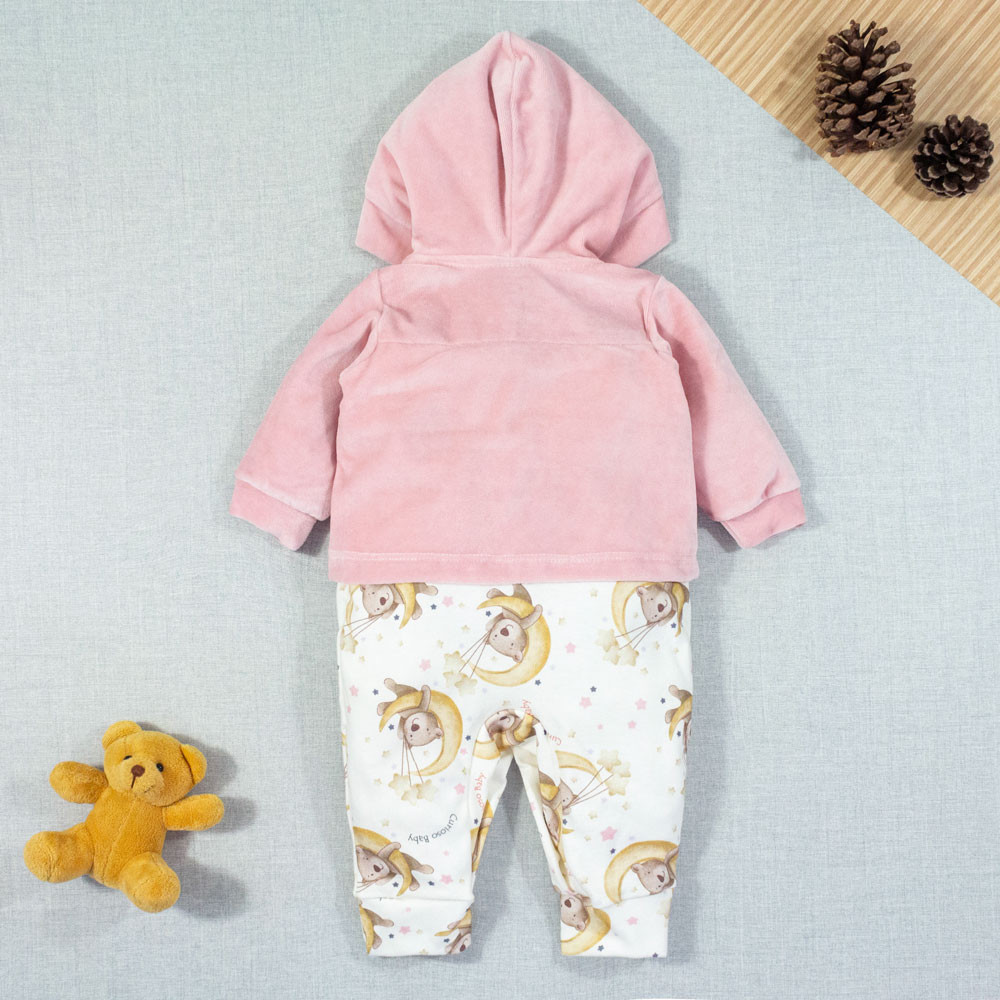 MACACÃO PARA BEBÊ LONGO ESTAMPADINHO COM CAPUZ E BORDADO LUA ROSÊ
