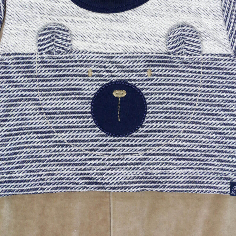 MACACÃO LONGO EM PLUSH PARA BEBÊ MENINO BORDADO URSINHO BEGE