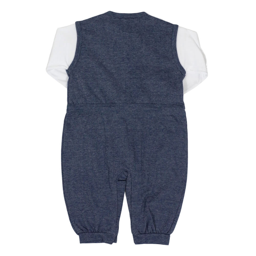 MACACÃO LONGO EM MALHA PARA BEBÊ MENINA COM LACINHO JEANS