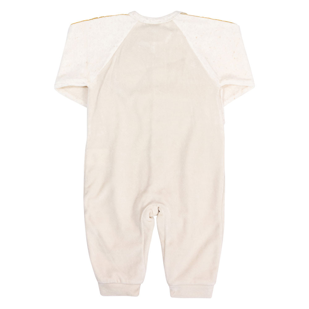 MACACÃO LONGO EM PLUSH PARA BEBÊ MENINA BORDADO LOVE BEGE