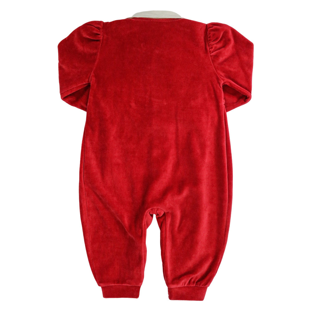 MACACÃO LONGO EM PLUSH PARA BEBÊ MENINA FLORES VERMELHO