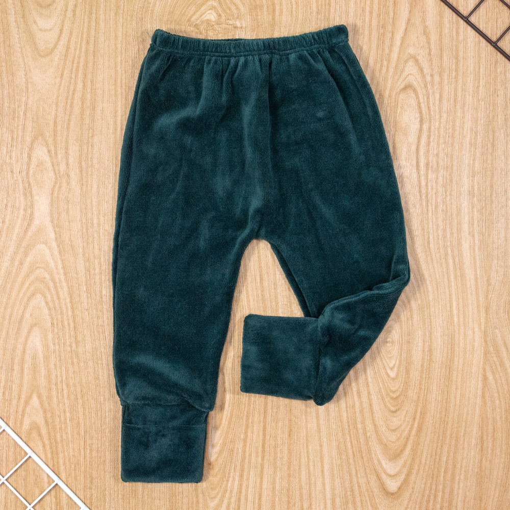 CALÇA PARA BEBÊ EM PLUSH PÉ REVERSÍVEL BÁSICA VERDE ESCURO