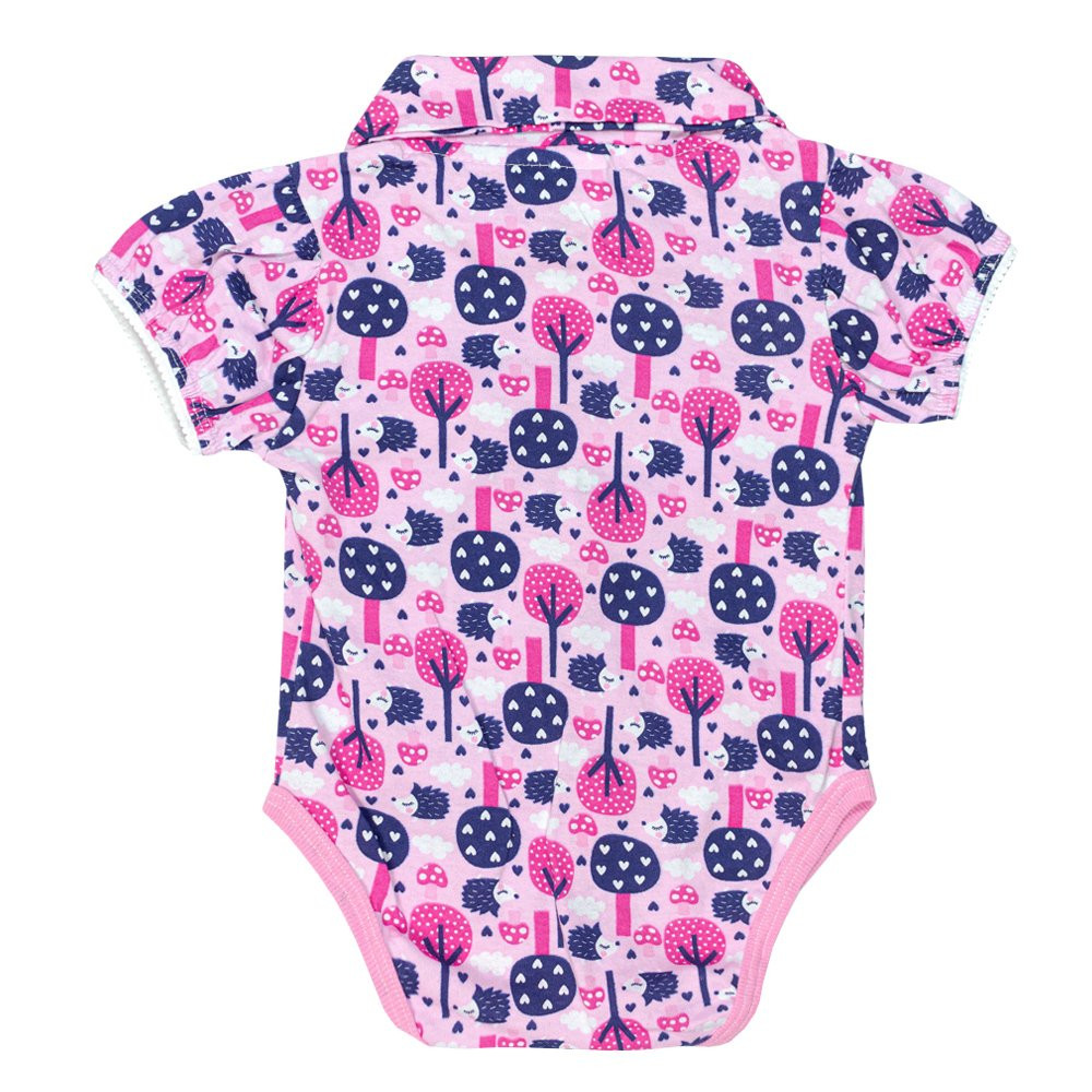 BODY MANGA CURTA PARA BEBÊ ESTAMPADINHO LACINHO ROSA CLARO