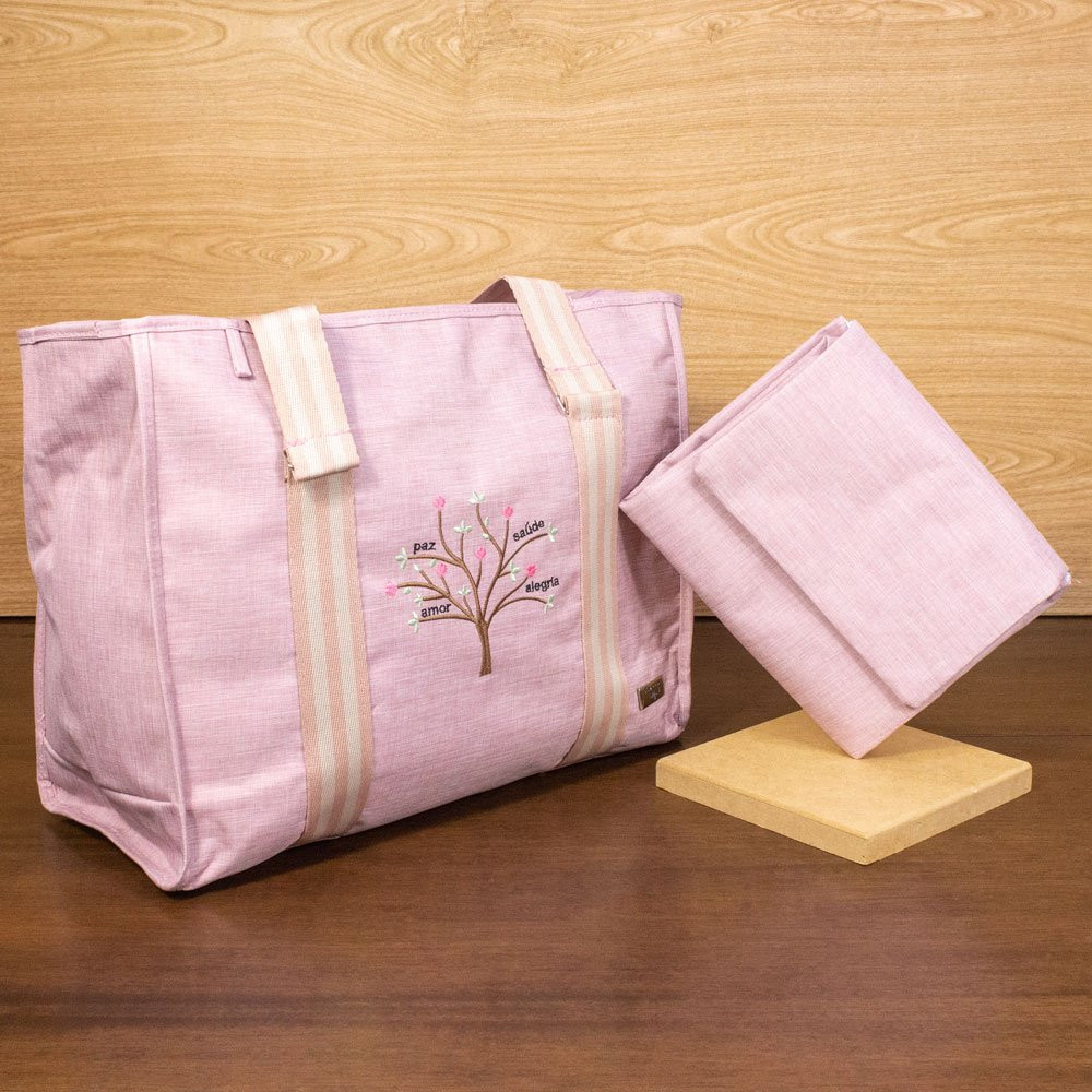KIT BOLSA MATERNIDADE E TROCADOR MULTIFUNCIONAL BORDADO ROSÊ