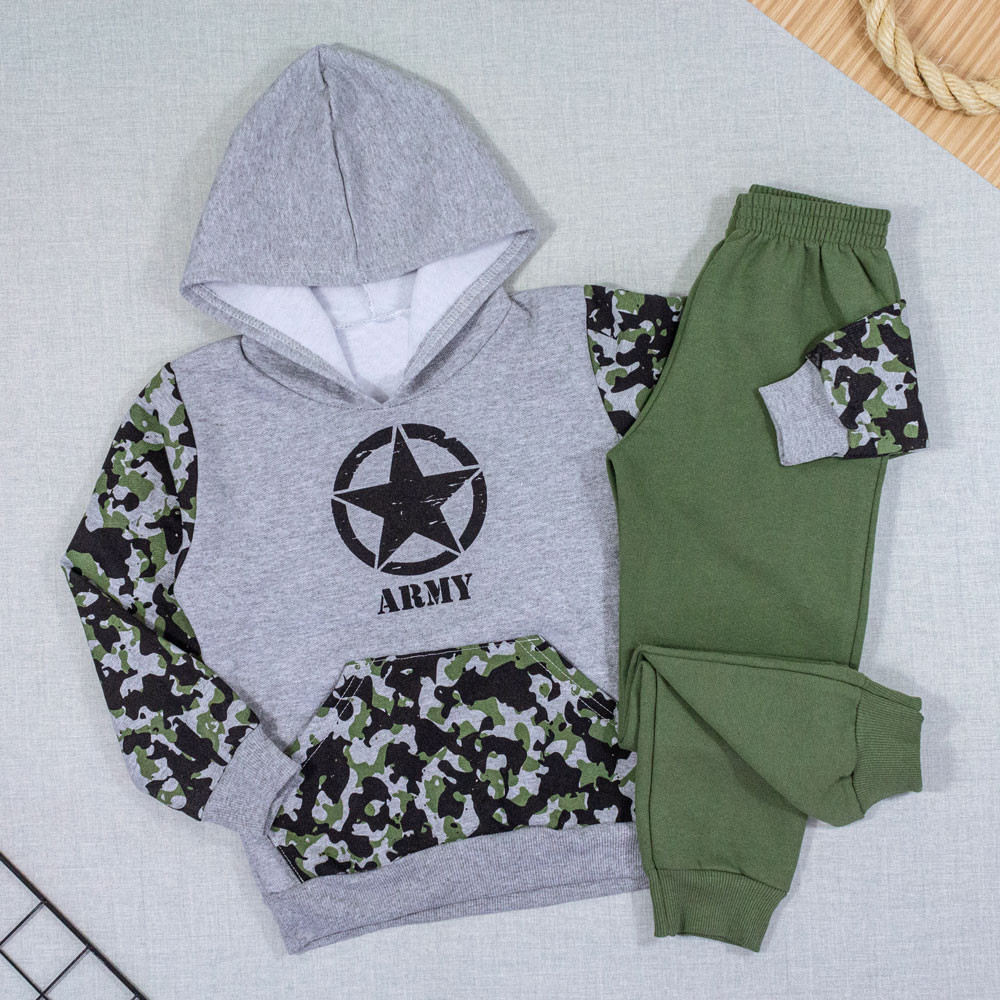 CONJUNTO DE MOLETOM INFANTIL 4 AO 8 COM CAPUZ ARMY MESCLA