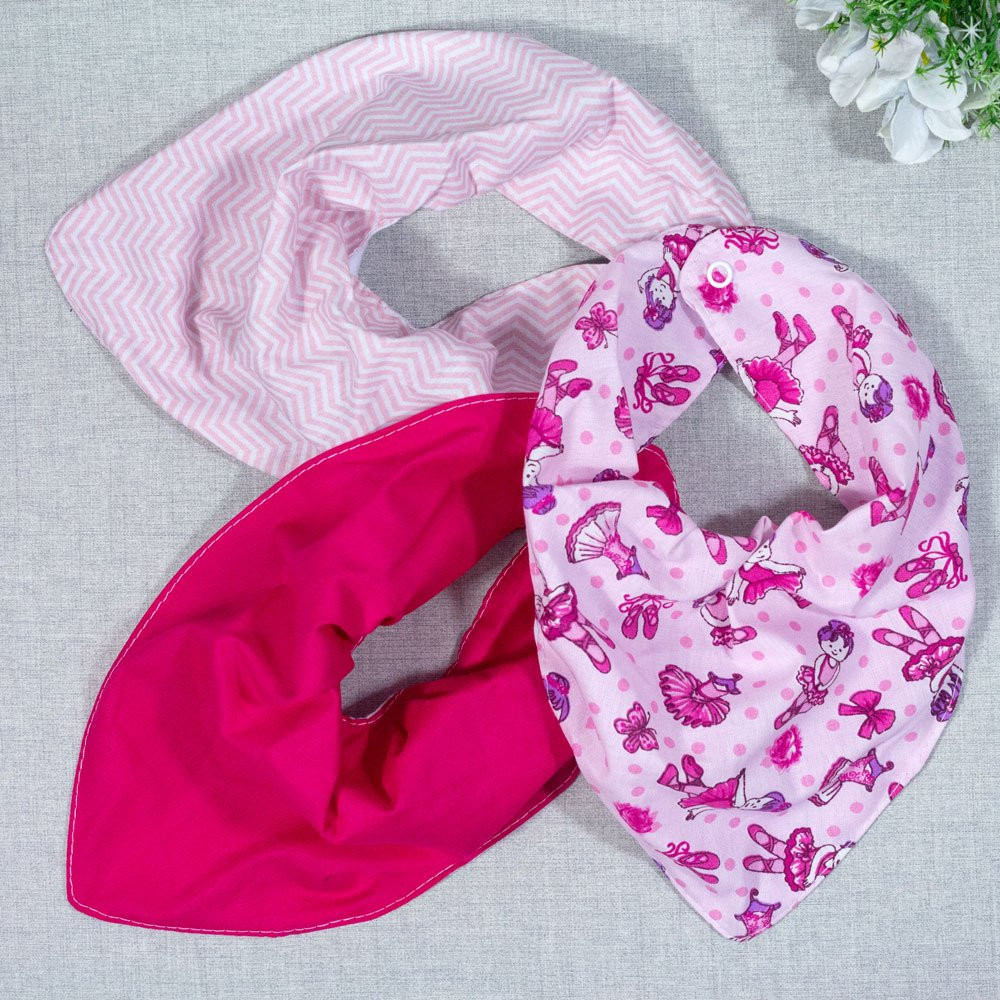 KIT 3 BABADORES PARA BEBÊ BANDANA ESTAMPADINHOS BAILARINA