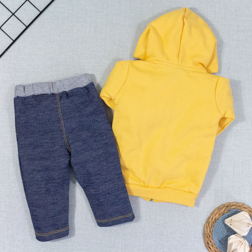 CONJUNTO PARA BEBÊ MOLETOM ZIPER COM CAPUZ PINGUIM AMARELO