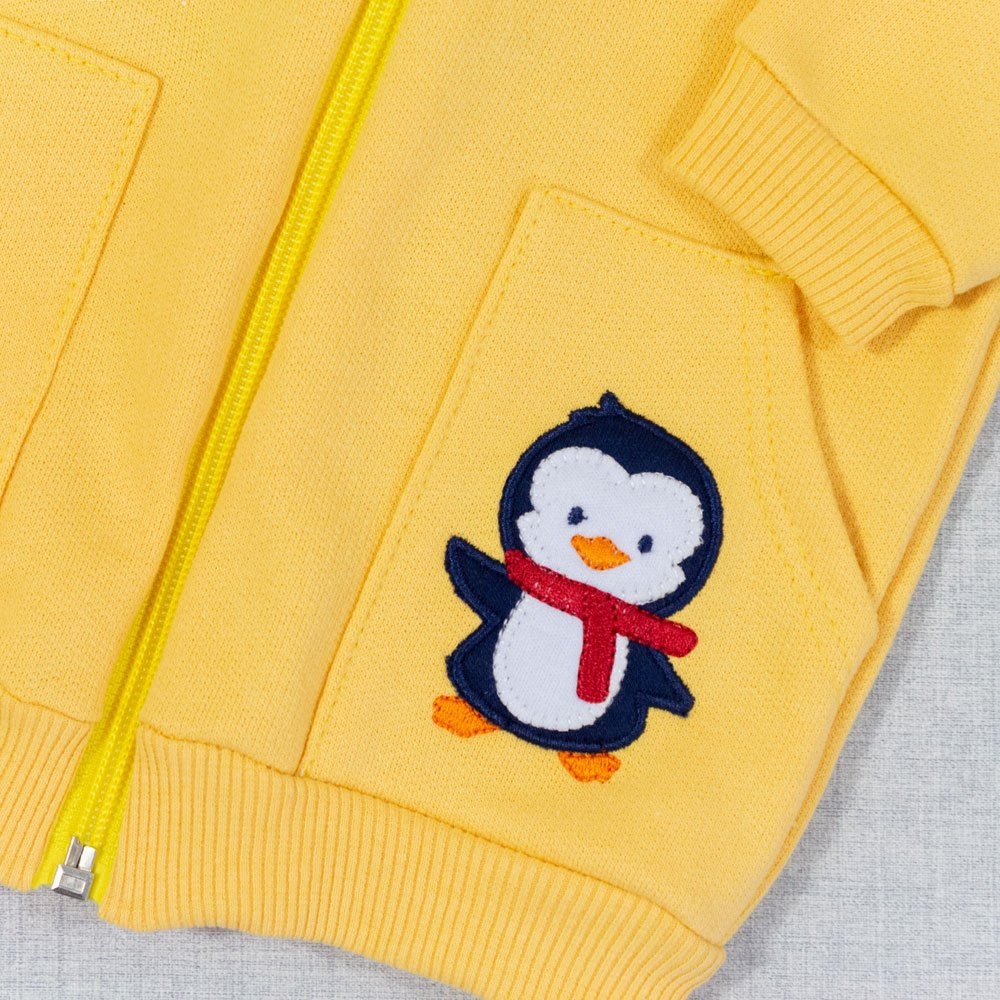 CONJUNTO PARA BEBÊ MOLETOM ZIPER COM CAPUZ PINGUIM AMARELO