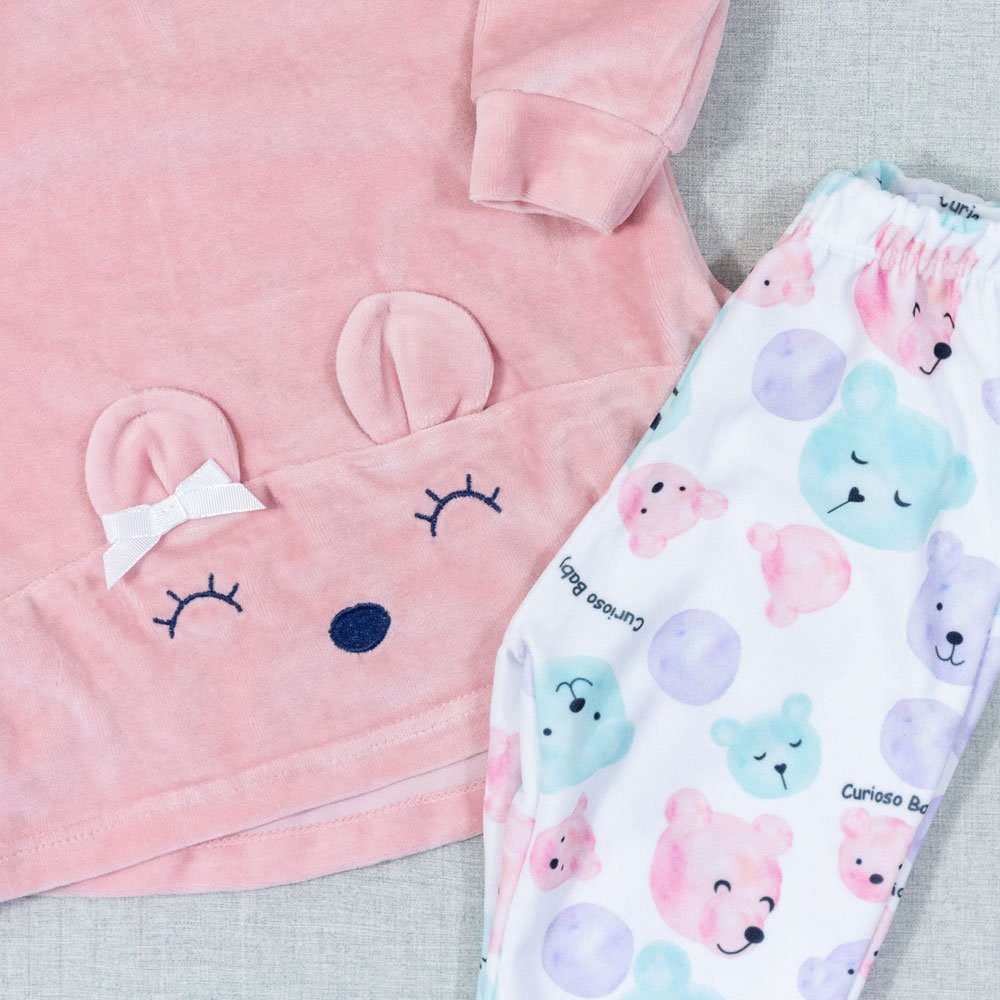 CONJUNTO PARA BEBÊ PLUSH COM ESTAMPA DIGITAL URSINHOS ROSÊ