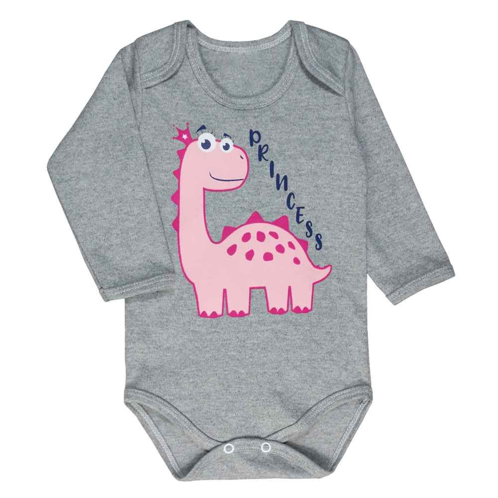 BODY MANGA LONGA EM SUEDINE PARA BEBÊ DINO PRINCESS MESCLA
