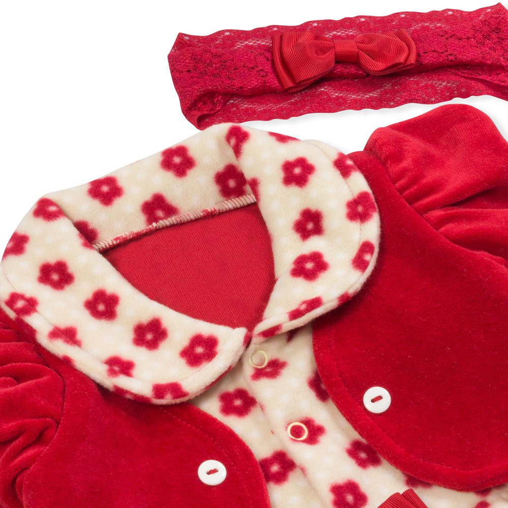 SAÍDA MATERNIDADE EM PLUSH MACACÃO,MANTA E TIARA FLORES VERMELHO