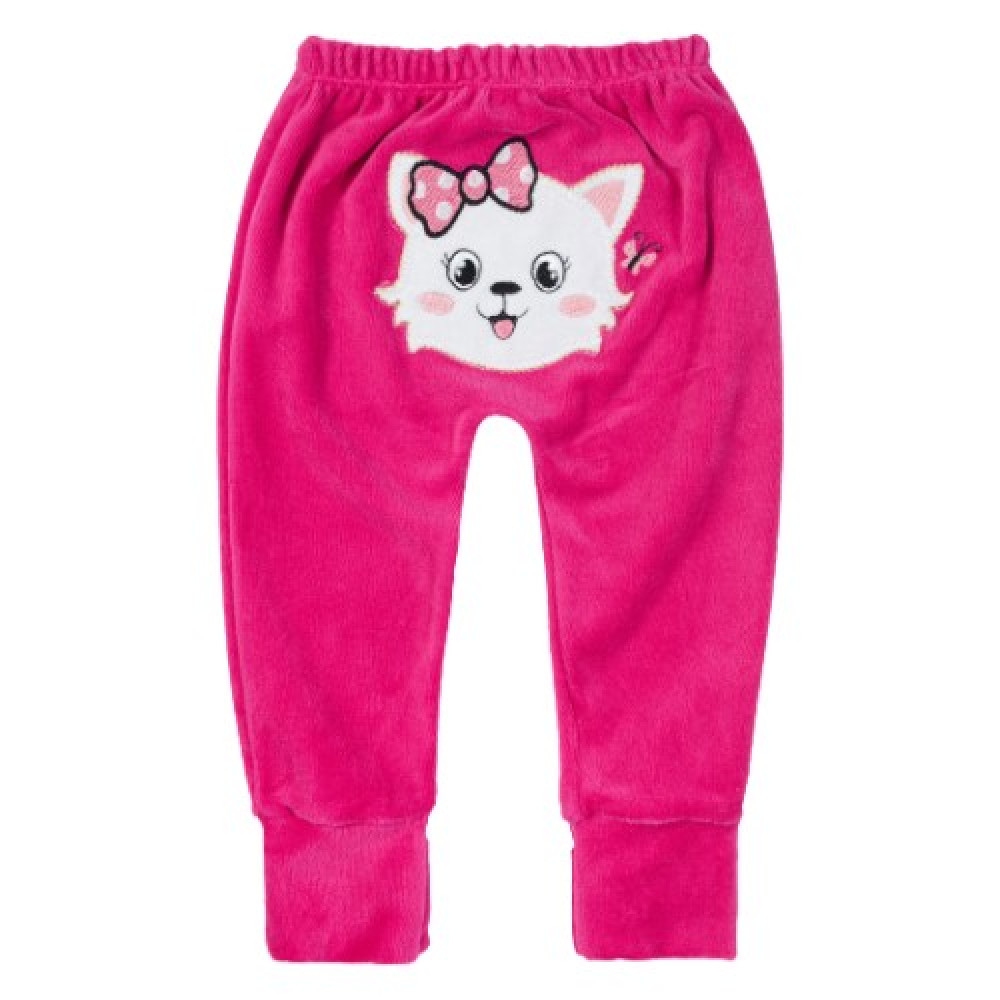 CALÇA PLUSH PARA BEBÊ COM PÉ REVERSÍVEL BUMBUM BORDADO GATINHA PINK