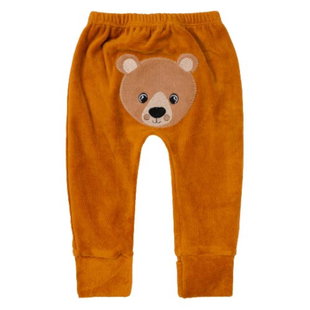 CALÇA PLUSH PARA BEBÊ COM PÉ REVERSÍVEL BUMBUM BORDADO URSO CARAMELO