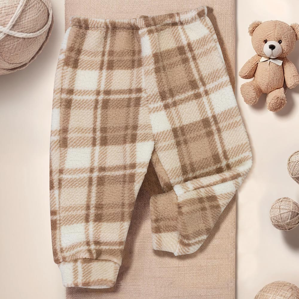 Calça para Bebê Sherpa Quentinho Xadrez Bege - Era Uma Vez
