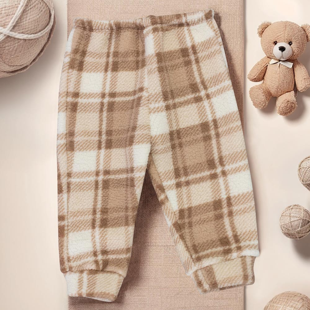 Calça para Bebê Sherpa Quentinho Xadrez Bege - Era Uma Vez