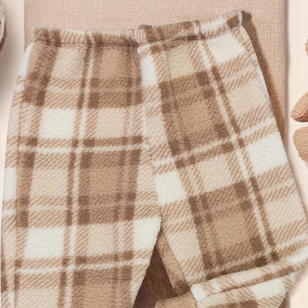 Calça para Bebê Sherpa Quentinho Xadrez Bege - Era Uma Vez