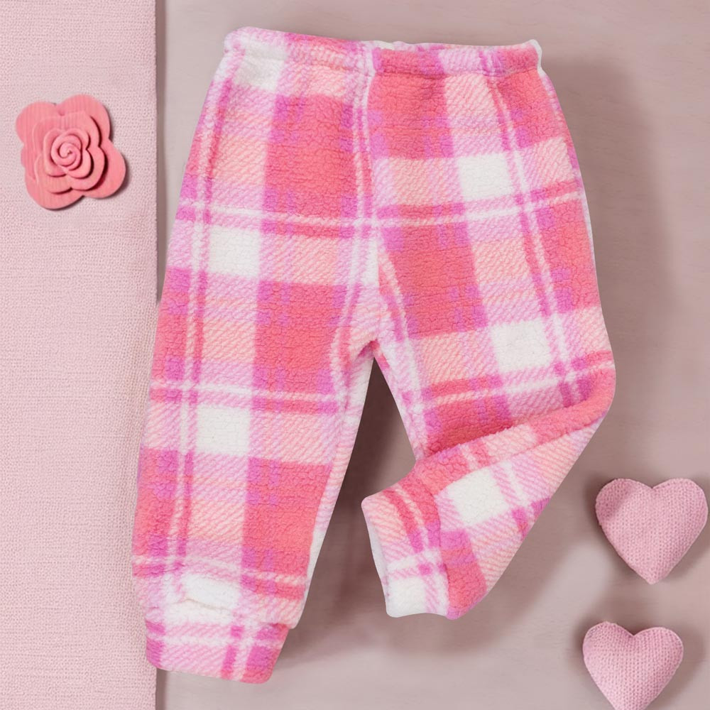 Calça Sherpa Aconchegante para Bebê Menina - Xadrez Tons Rosas
