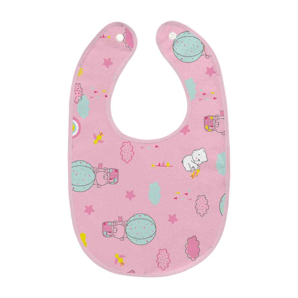 KIT COM 2 BABADORES COM BOTÃO PARA BEBÊ ESTAMPADO URSA NUVEM ROSA CLARO