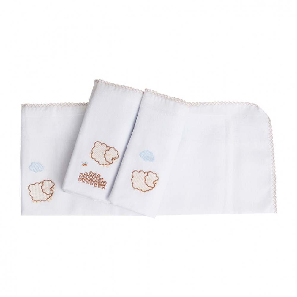 KIT 3 PÇS FRALDA 70CM X 70CM PARA BEBÊ BORDADINHO OVELHINHA