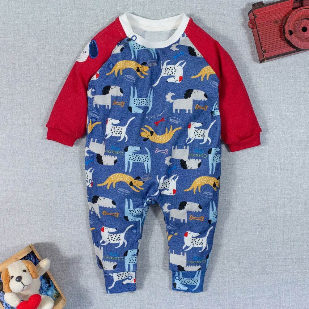 MACACÃO PARA BEBÊ LONGO SUEDINE DOG DIGITAL AZUL ESCURO