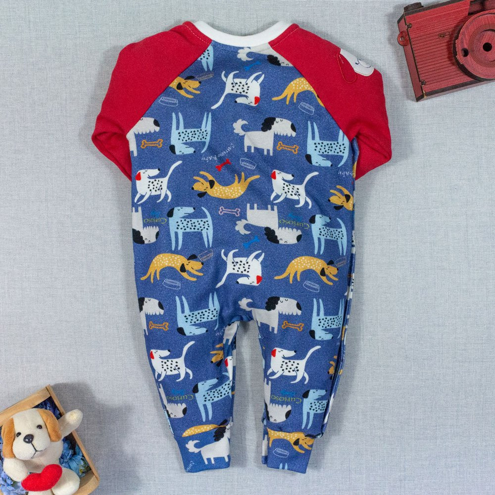 MACACÃO PARA BEBÊ LONGO SUEDINE DOG DIGITAL AZUL ESCURO