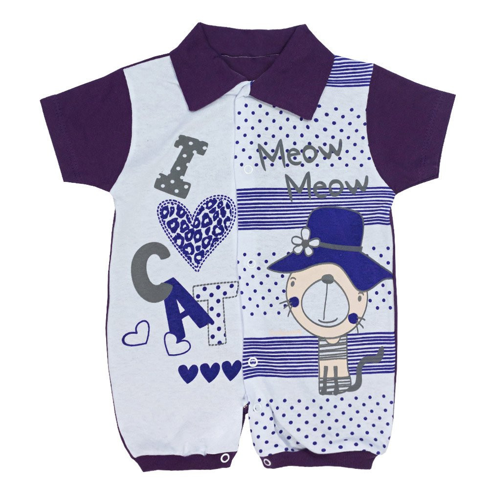 MACACÃO CURTO LISTRADO PARA BEBÊ ESTAMPADO ROXO