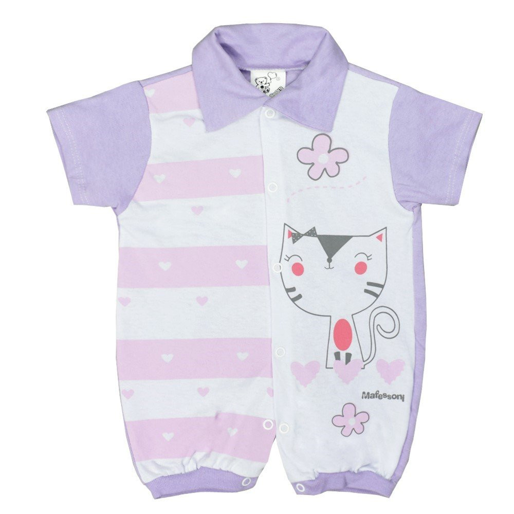 MACACÃO CURTO LISTRADO PARA BEBÊ ESTAMPADO LILÁS
