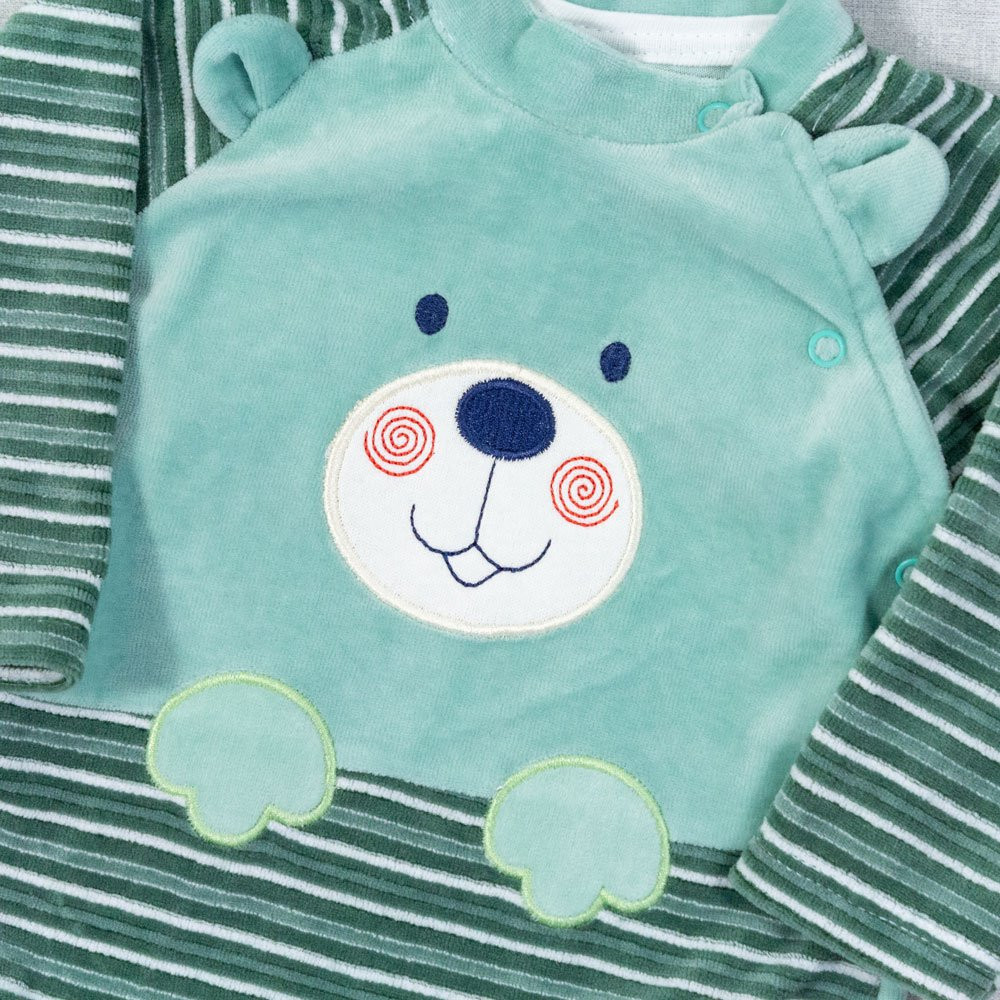 MACACÃO PARA BEBÊ LONGO PLUSH URSINHO LISTRINHAS VERDE CLARO