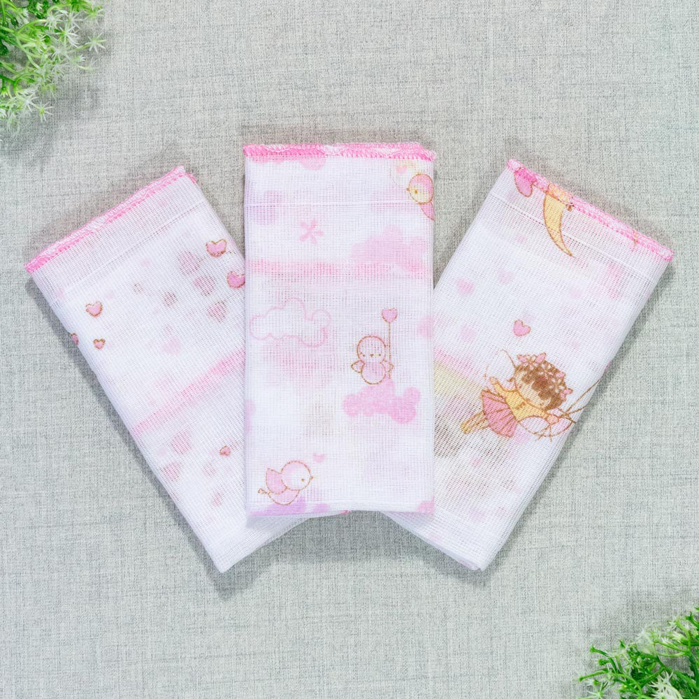 PANO DE BOCA BABETE KIT COM 3 PEÇAS ESTAMPADINHO PARA MENINA
