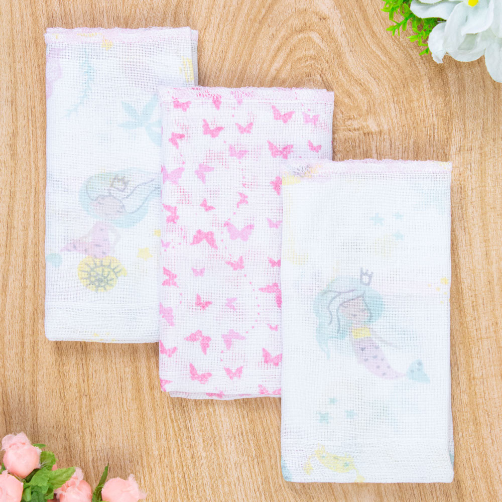 Kit 3 Paninhos de Boca Sereia Encantada - Branco com Rosa