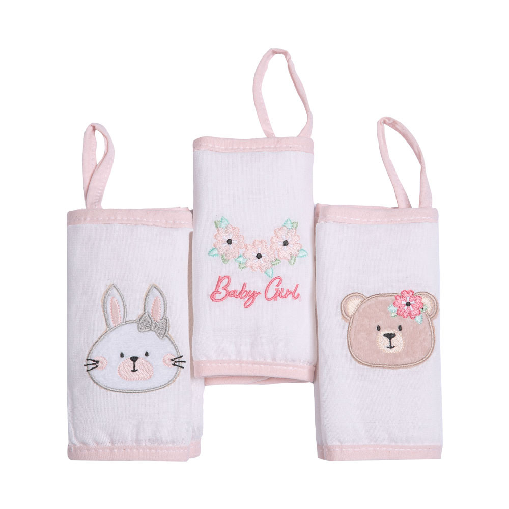 KIT 3 BABETES GIFTS SAQUINHO TULE BORDADINHO COELHA URSA ROSA