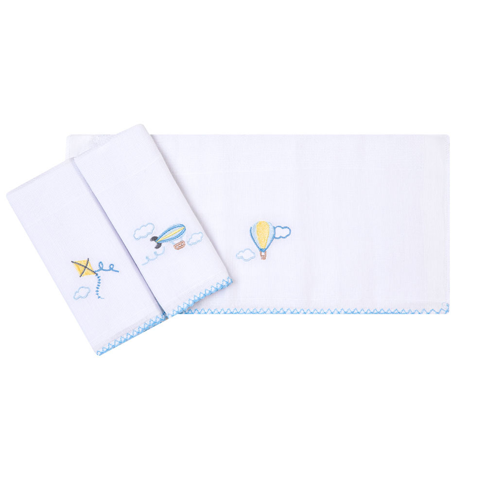 Kit 3 Babetes Bordadas Pipa e Balões Conforto para Bebês
