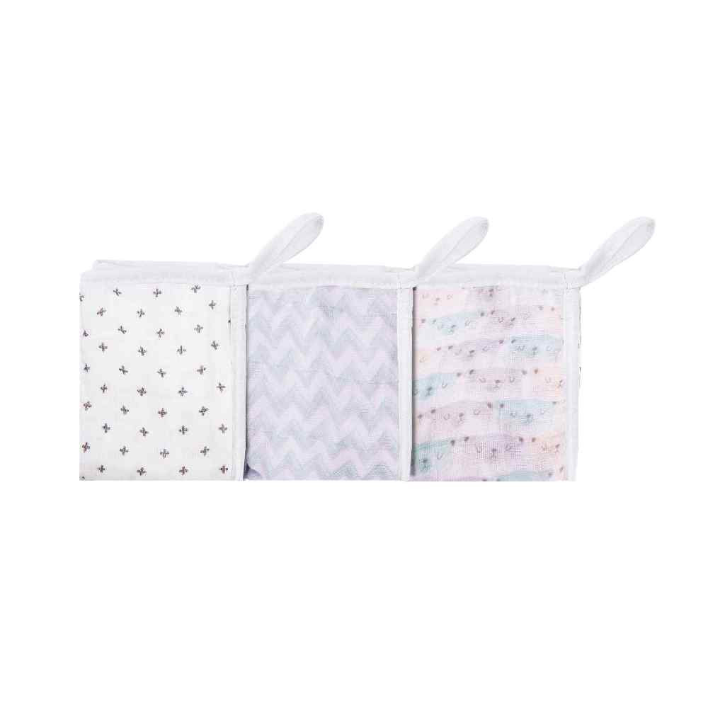 KIT 3 PANINHOS DE BOCA ESTAMPA URSO CHEVRON BRANCO