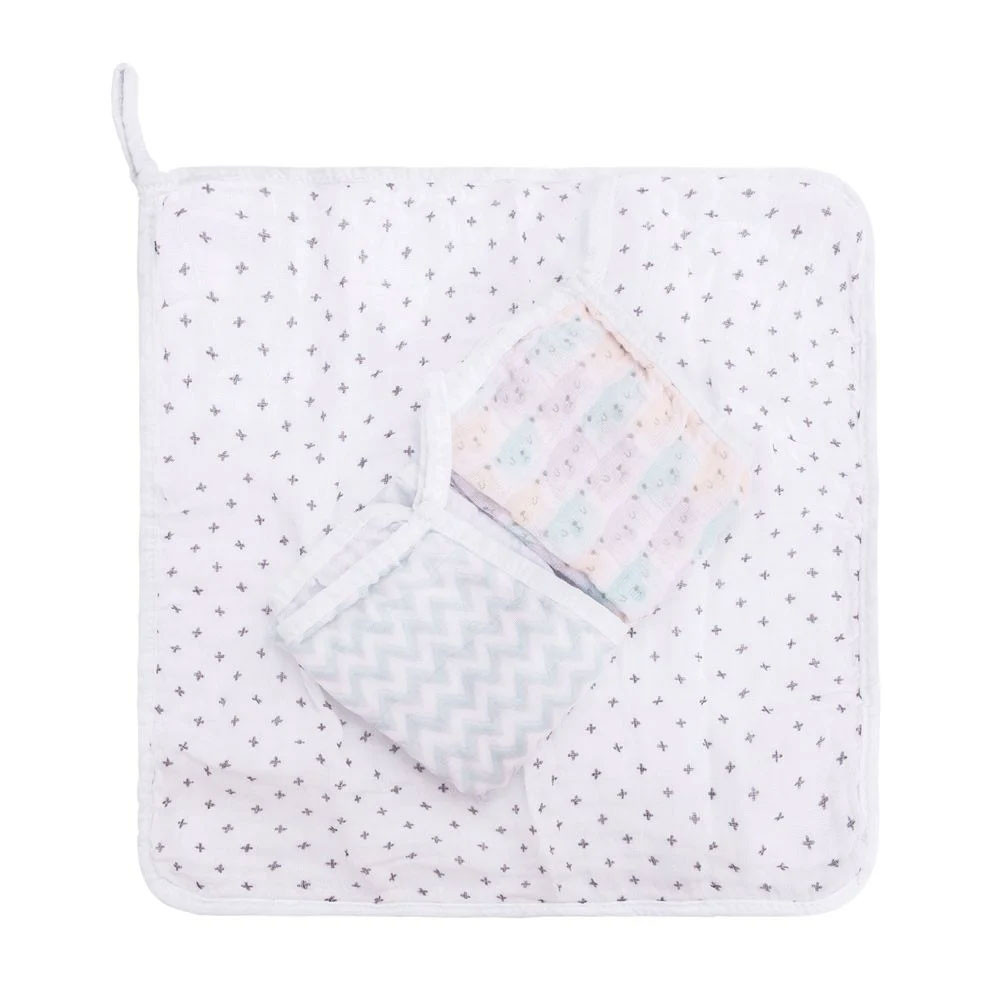 KIT 3 PANINHOS DE BOCA ESTAMPA URSO CHEVRON BRANCO
