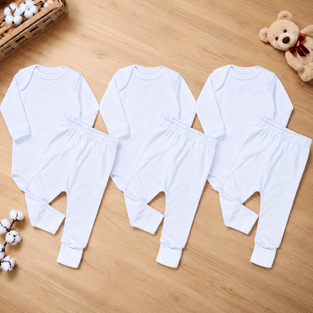 Kit Enxoval Bebê 6 Peças Brancas Body e Calça 100% Algodão