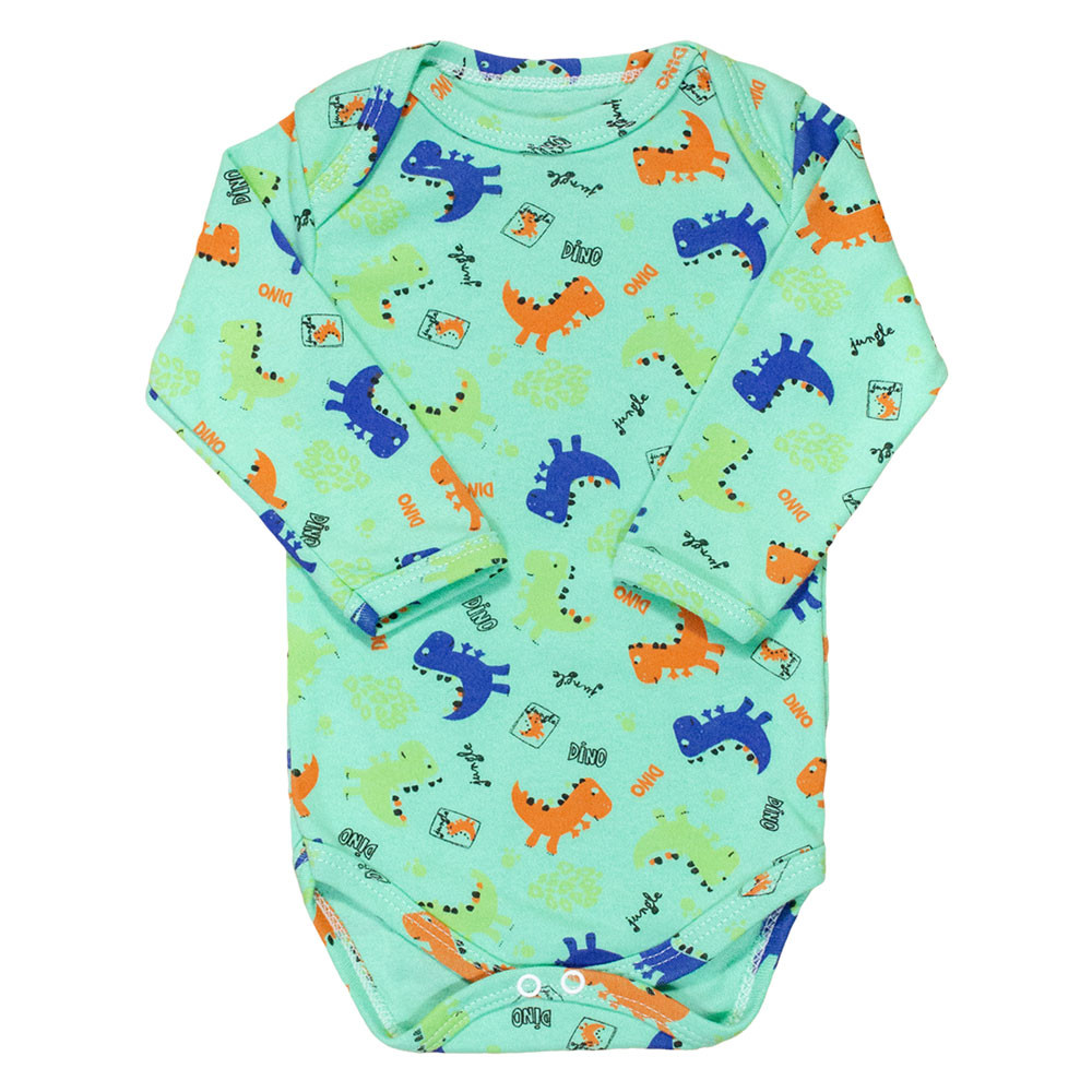 Body para Bebê Manga Longa Estampadinho Dino Verde