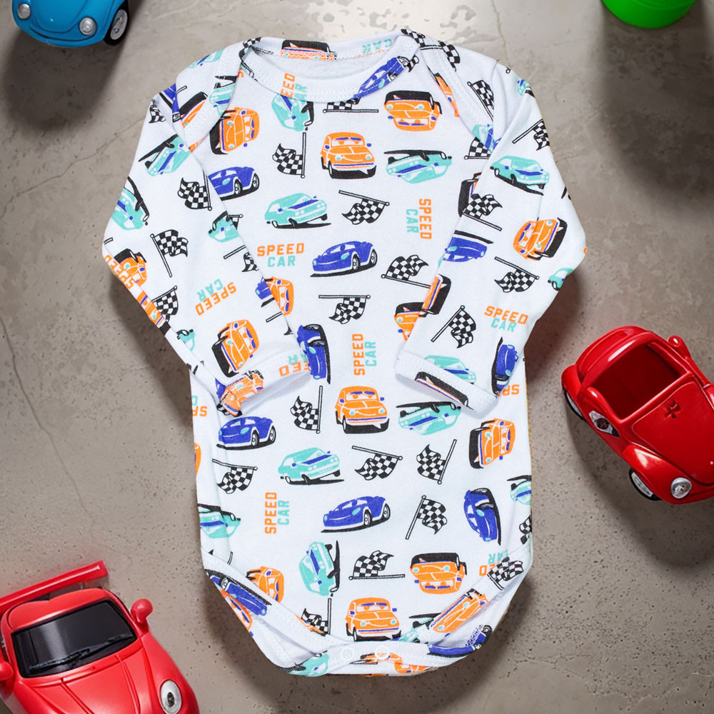 Conjunto Básico em Suedine Body Manga Longa e Calça com Pé Reversível Carros