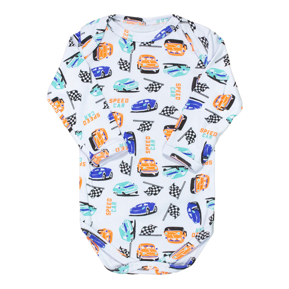 Body para Bebê Manga Longa Estampadinho Super Carros Branco