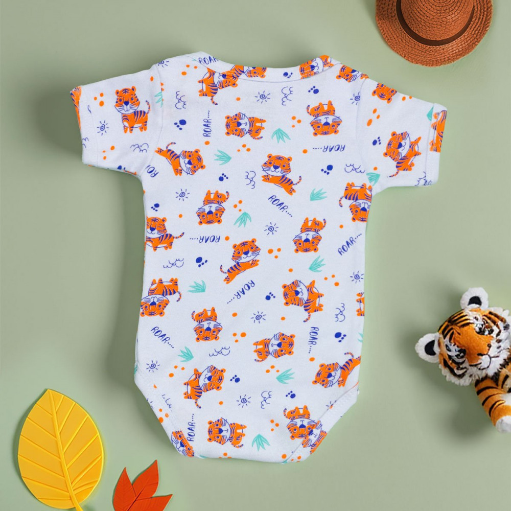 Body para Bebê Menino Manga Curta Estampadinho Tigre Branco