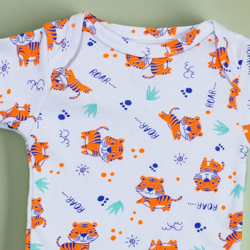 Body para Bebê Menino Manga Curta Estampadinho Tigre Branco