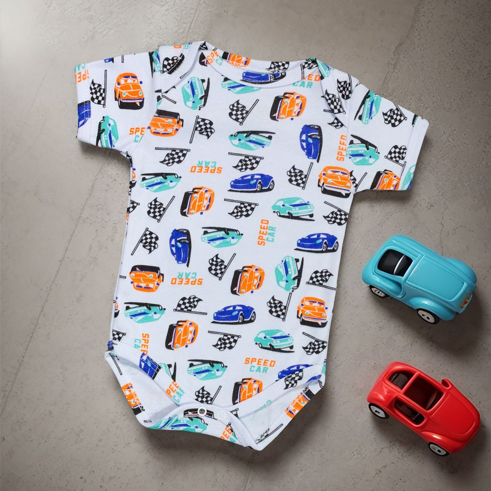 Body para Bebê Manga Curta Estampadinho Super Carros Branco