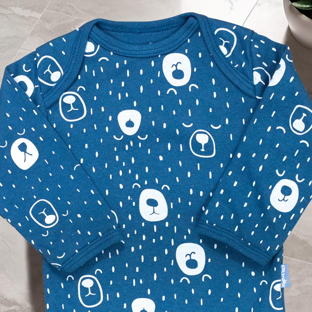 Body de Bebê Longa Minimalista Urso Azul Escuro até 12 Meses