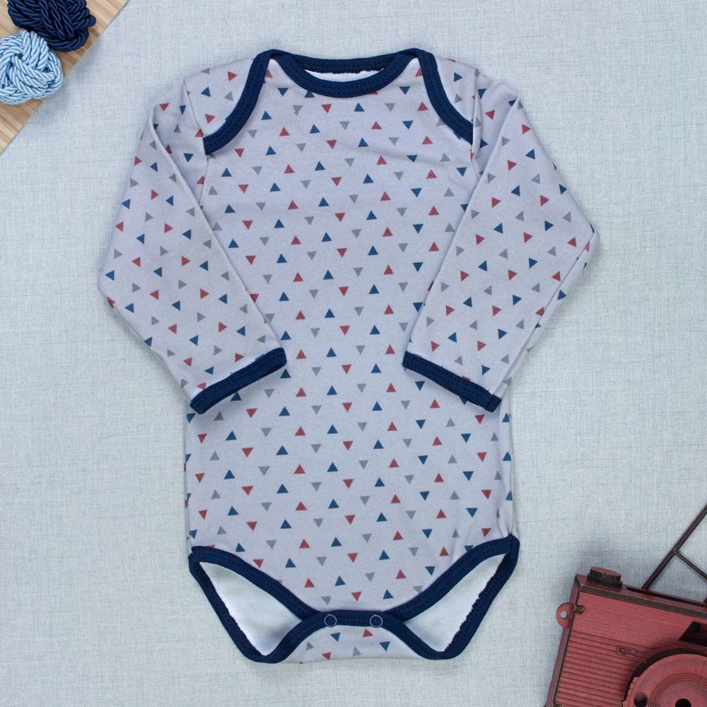 Body para Bebê Estampado Manga Longa Triângulos Cinza
