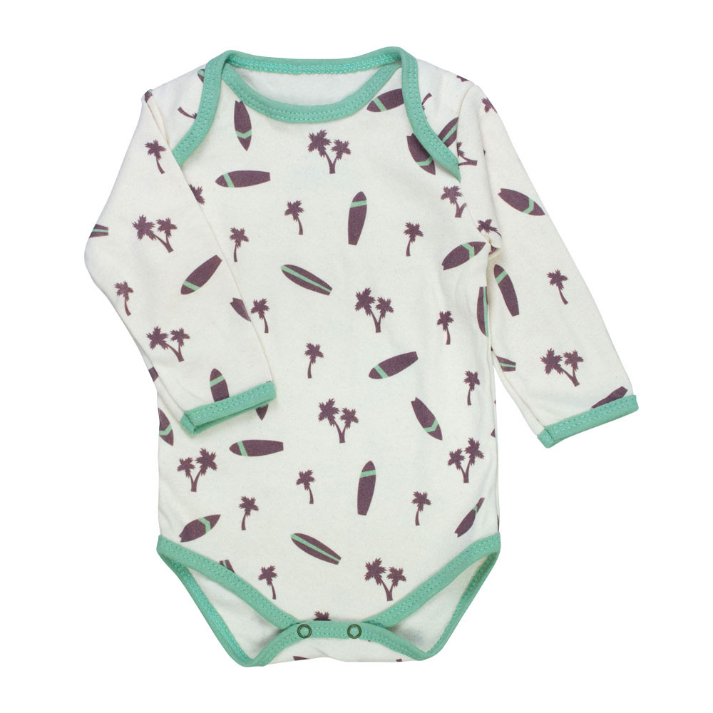 Body para Bebê Estampado Manga Longa Surfista Tropical Creme