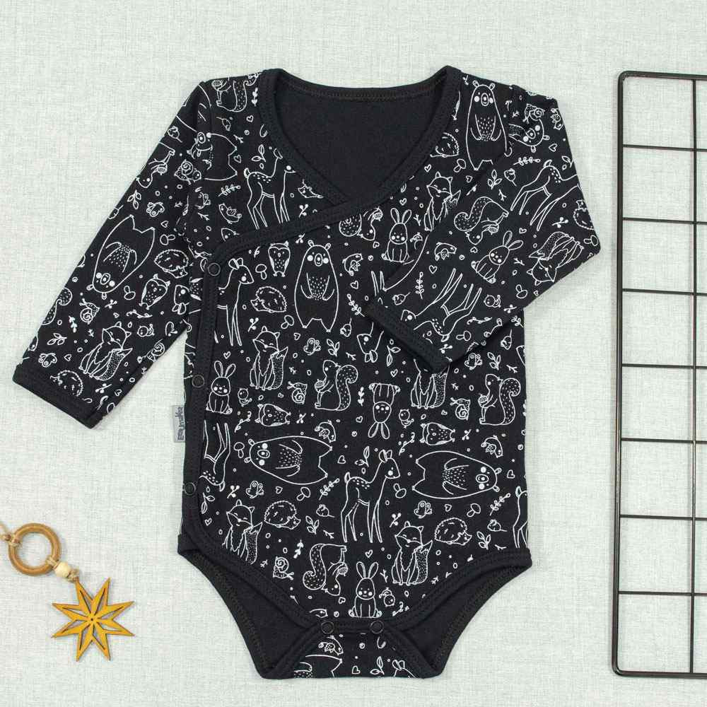 BODY KIMONO PARA BEBÊ MINIMALISTA FLORESTA PRETO