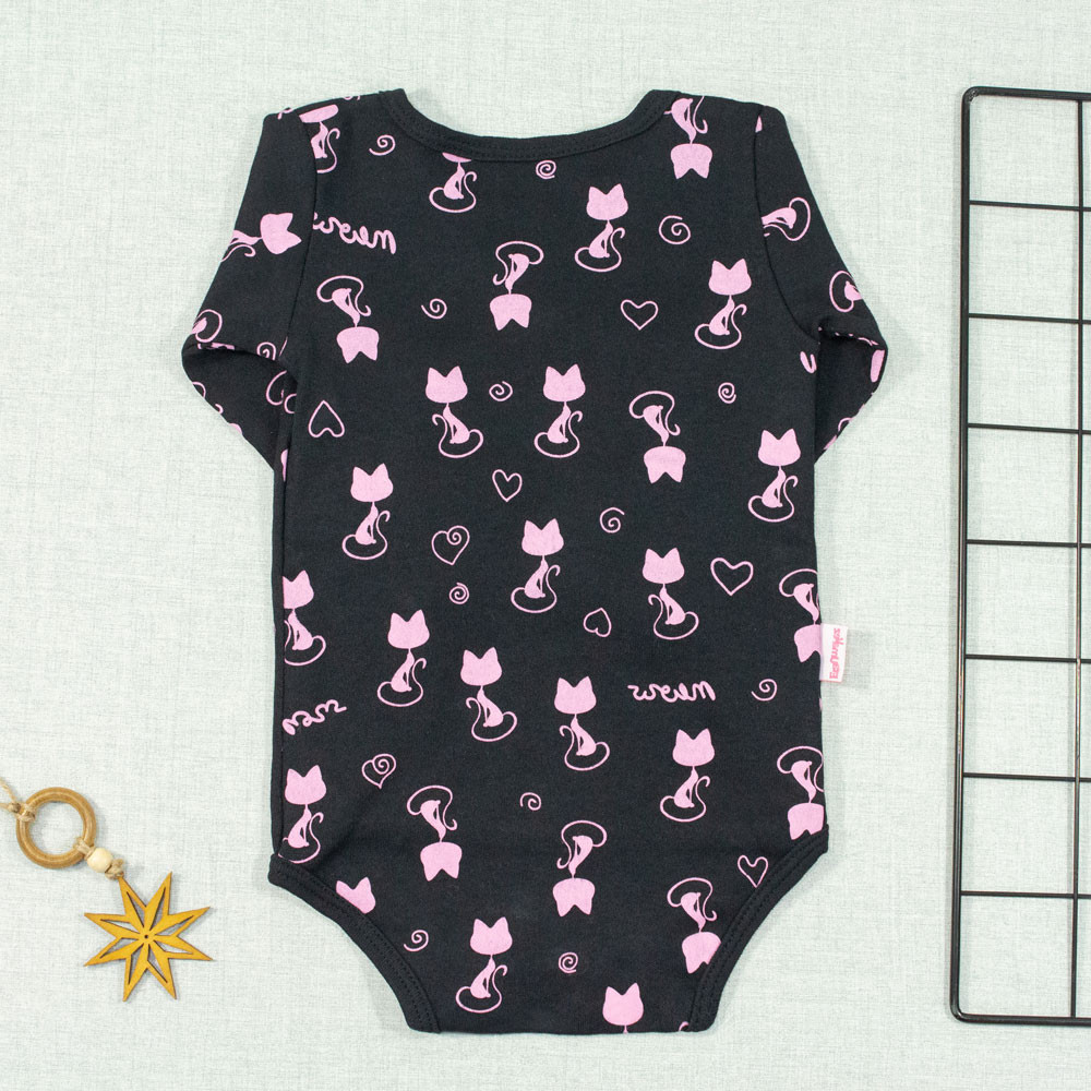 BODY KIMONO PARA BEBÊ MINIMALISTA GATINHA PRETO