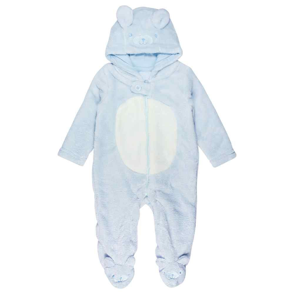 MACACÃO PARA BEBÊ LONGO EM PELÚCIA URSINHO AZUL CLARO TIP TOP